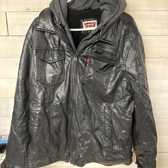 Levi's Black Polyurethane Lined Double Zip Hooded Men Jacket Size XL NWT - Picture 1 of 8